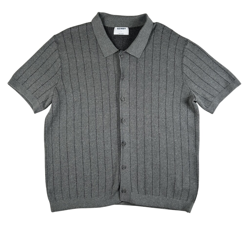 Old Navy Sweater Mens Large Gray Short Sleeve Collared Button Cardigan Knit